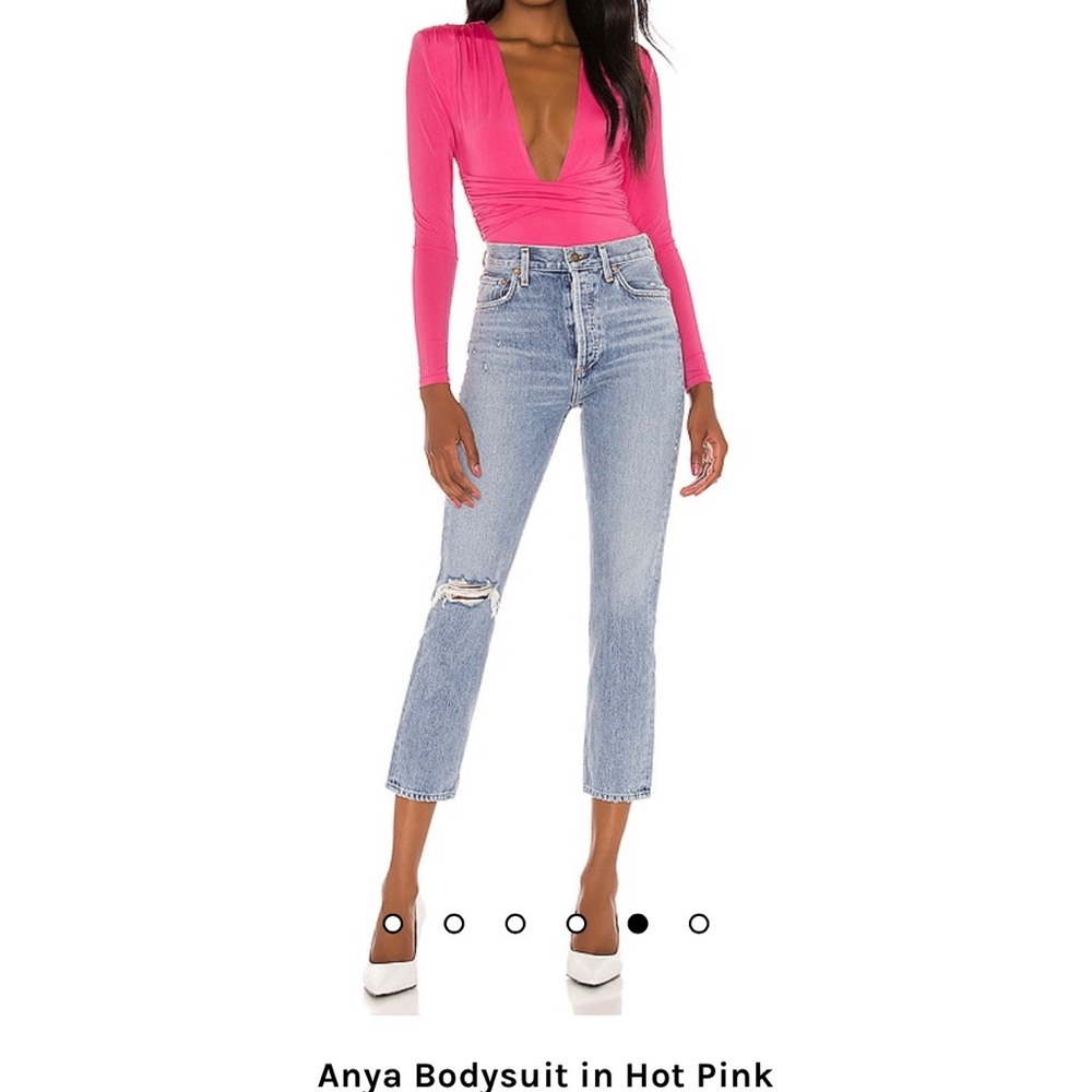 Lovers + Friends Hot Pink Deep V Long Sleeve Bodysuit - Picture 4 of 5